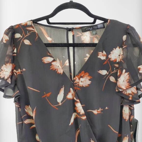 NWT Ash & Violet sexy partly sheer floral v neck bodysuit size small - Picture 5 of 12